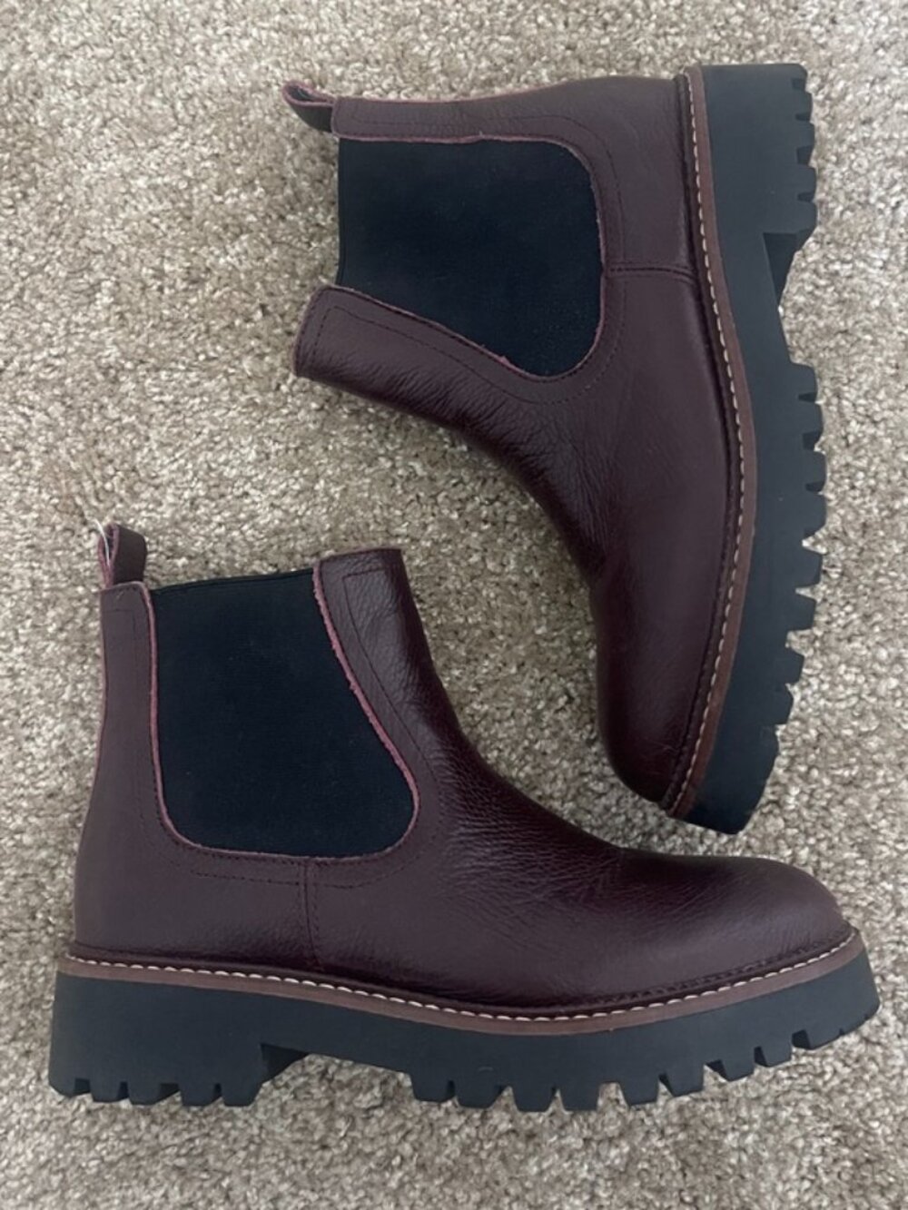 Halogen Burgundy Leather Chelsea Ankle Boots | Lug Sole | Nordstrom | Size 7.5